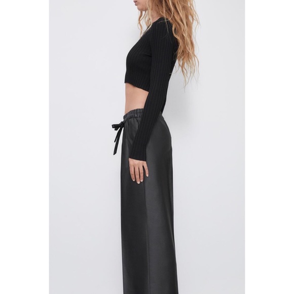 NWT Bloggers Favorite Zara Waxed Effect Wide Leg Pants Size XS - Picture 4 of 14